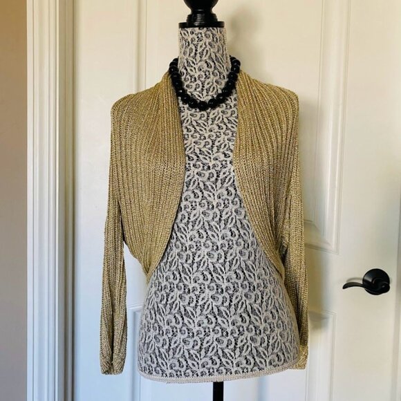 WHBM Rolled Collar Gold Lame Glitter Knit Shrug NWT - Picture 2 of 6